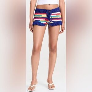 🌈 CeliaB Rainbow Stripe Crochet Shorts Boho Festival‎ Beach Size L